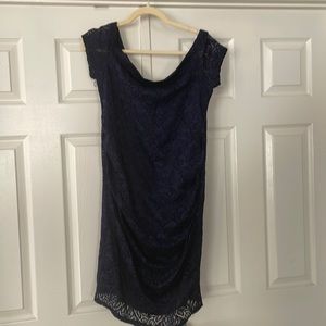 Maternity lace navy blue mini strapless dress
